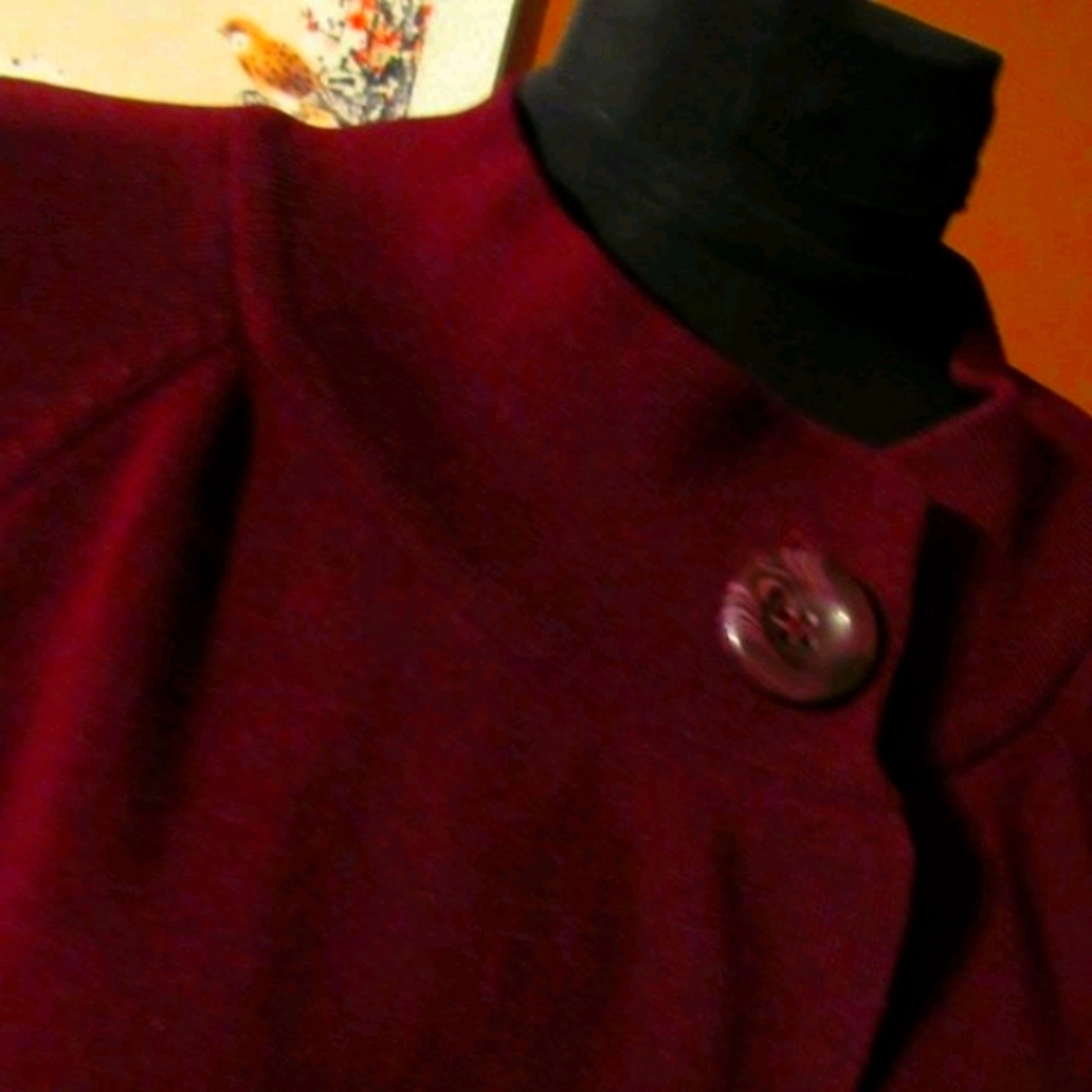 🌹 Lovely Deep Rich Bordeaux Burgundy Cropped One Button Cardigan - S - Picture 9 of 16